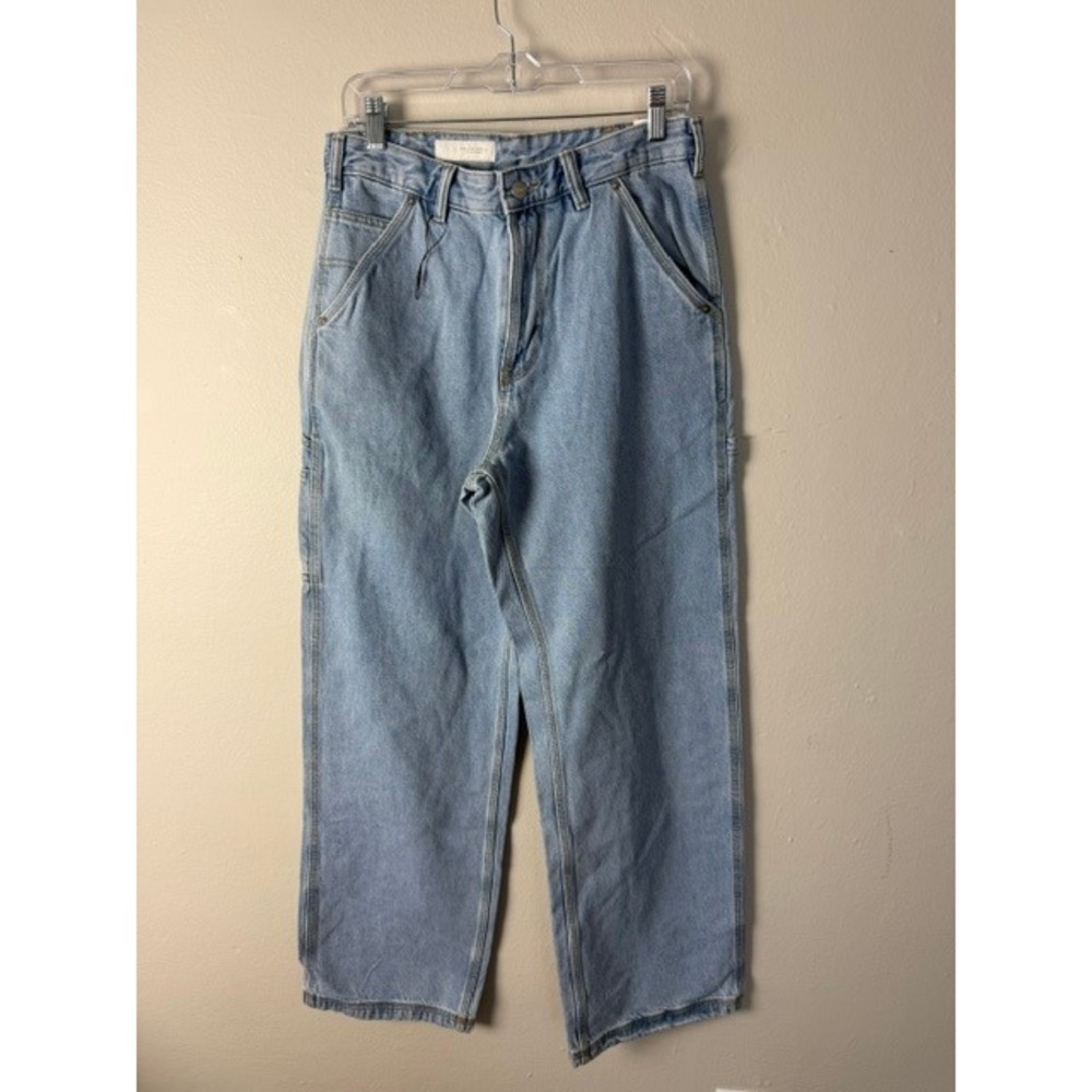 Zara Womens Lt Wash Carpenter Jeans High Waisted Wide Leg Utility Pants Size 30